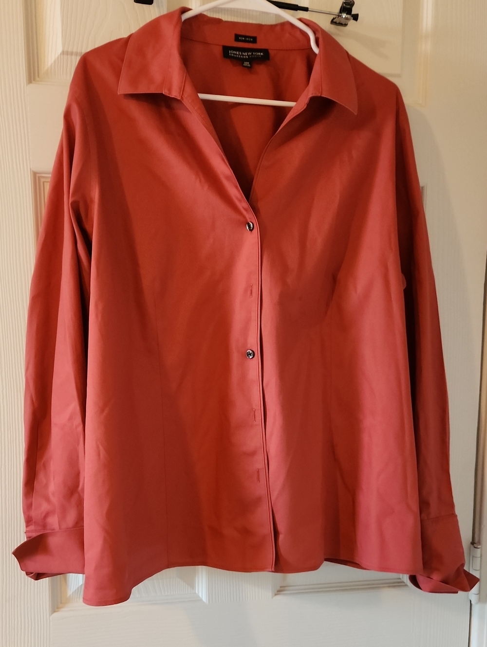 Jones New York Non-iron  Coral-Orange Blouse Career Top 100 % Cotton Sz 20W